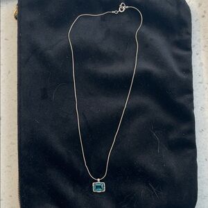 Sterling Silver Necklace with Blue Square Pendant